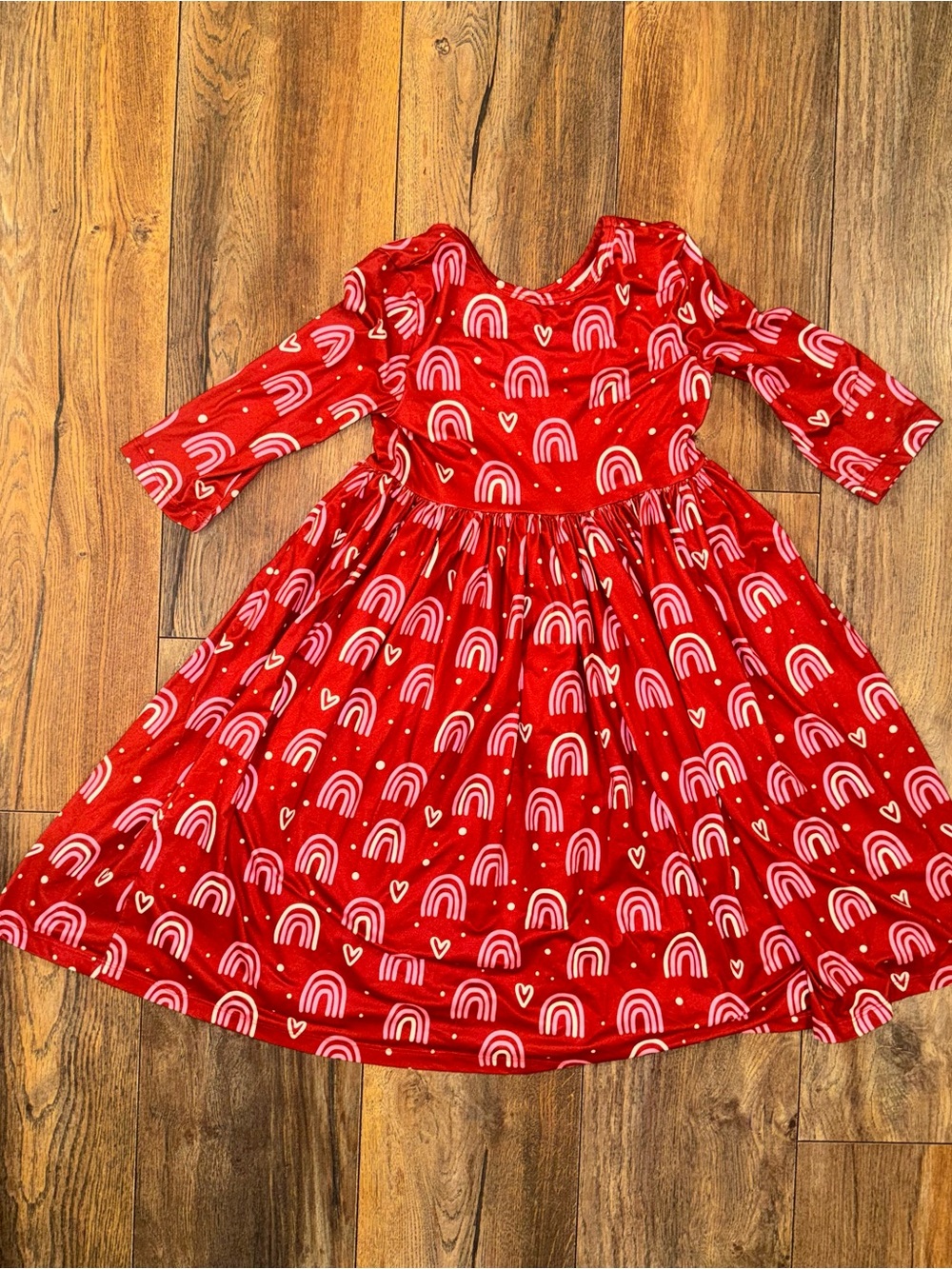 Girls Red Rainbow Print Long Sleeve Casual Dress